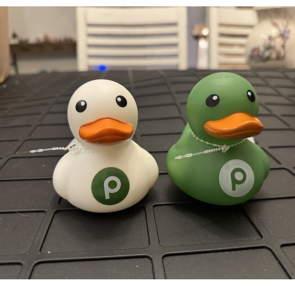 Publix Super Market Rubber Duck Set of 2 White and Green Logo Promotional NWT